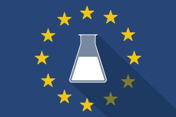 European Union long shadow flag with a chemical test tube | Image Credit: ©jpgon -stock.adobe.com