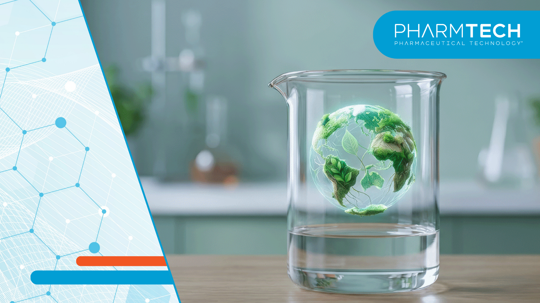 Sustainable eco concept with green globe floating in clear glass beaker symbolizing healthcare and pharma innovation for better future | Image Credit: ©newlifestock -stock.adobe.com