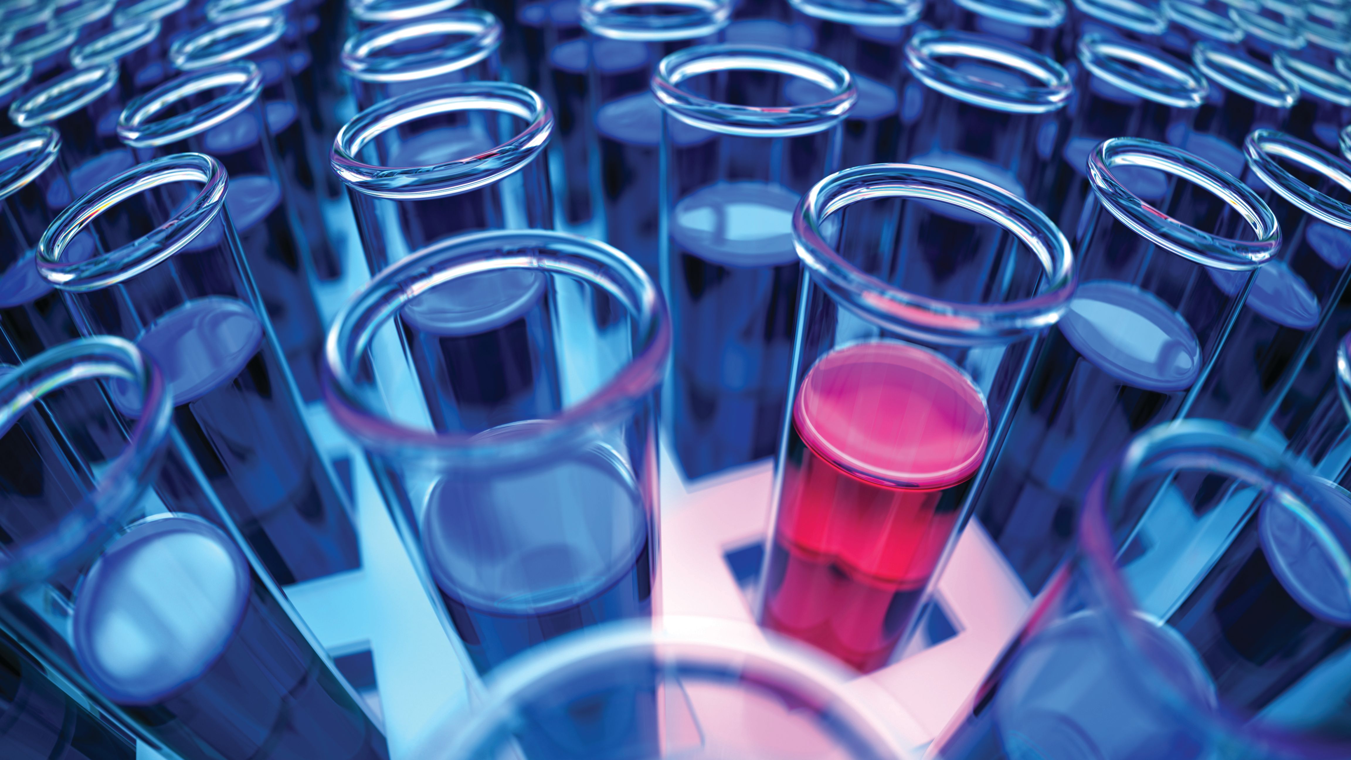 3D rendered blue laboratory test tubes with red positive results | Image Credit: © mguido - stock.adobe.com