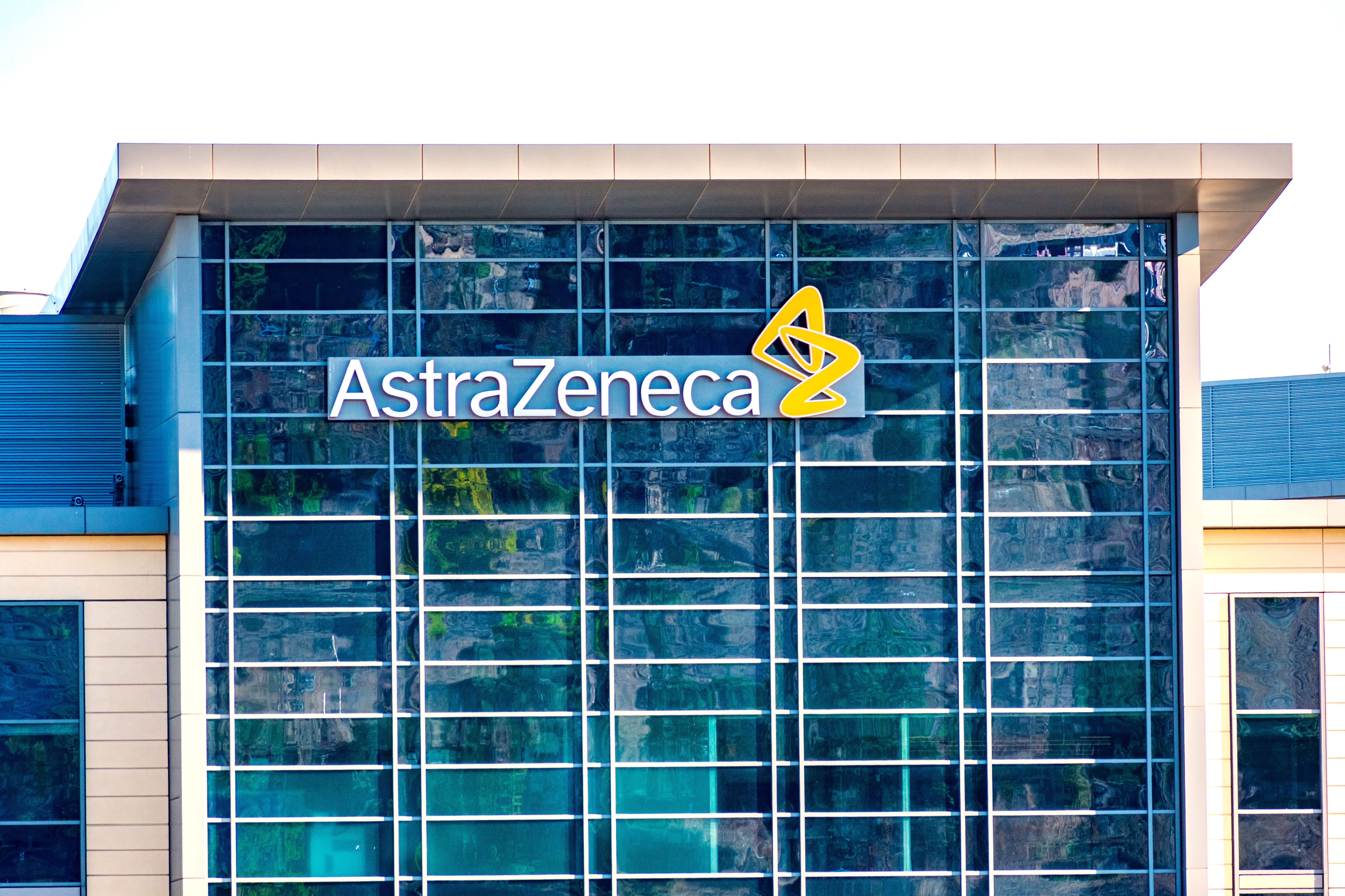 AstraZeneca sign and logo on British-Swedish multinational pharmaceutical and biopharmaceutical company campus - South San Francisco, California, USA - 2020 | Image Credit: © MichaelVi - stock.adobe.com