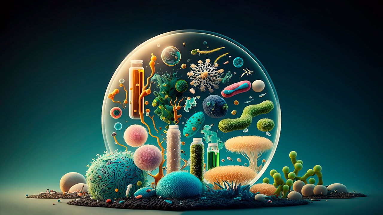 Macro shot of different types of microbes Virus cells and bacteria on  abstract background Created with generative ai 22884444 Stock Photo at  Vecteezy