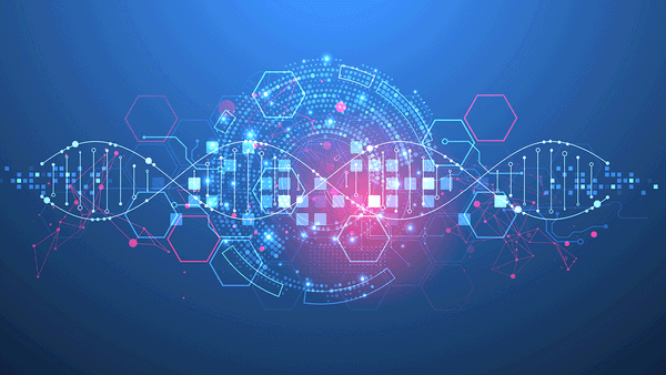 Scientific and technological background. Image of dna molecule with technological elements. | Image Source: ©Alex -stock.adobe.com