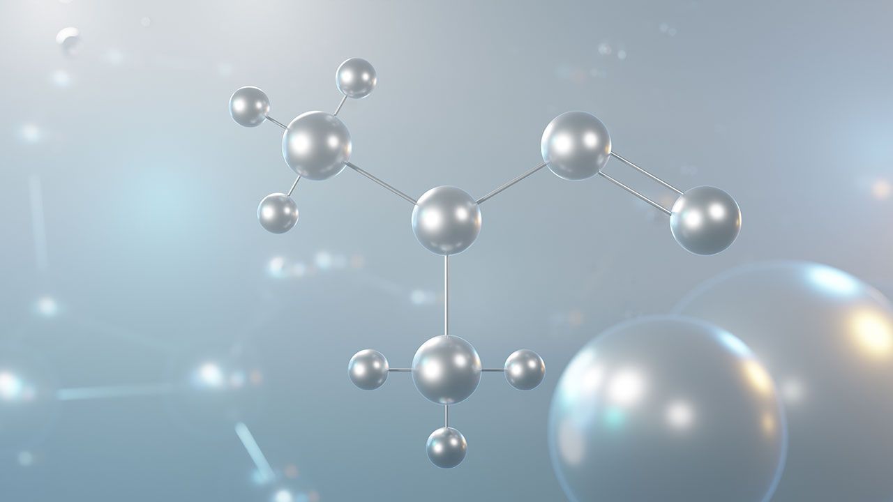 N-Nitrosodimethylamine molecular structure (3-dimensional model); dimethylnitrosamine structural chemical formula.