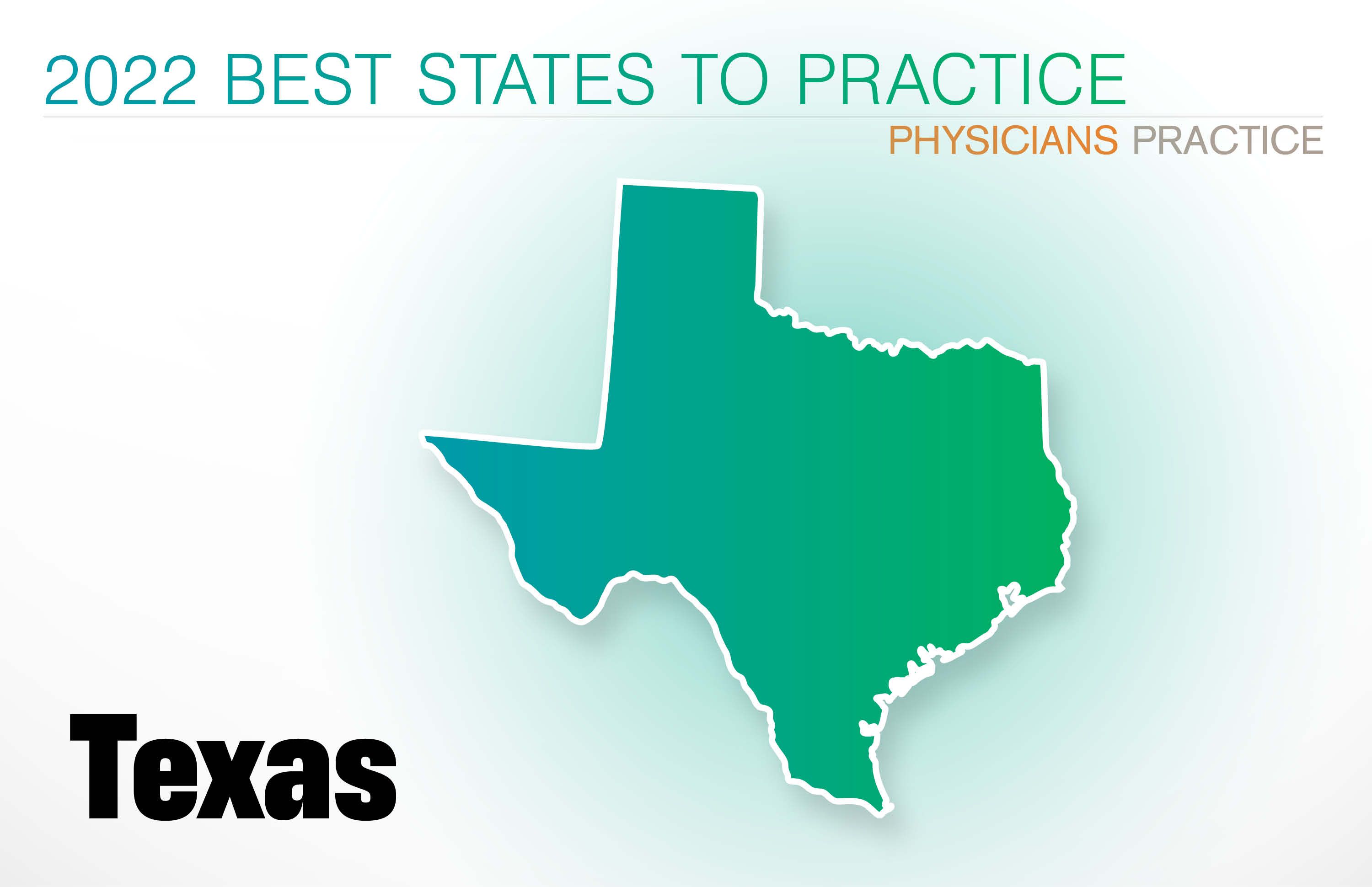 #21 Texas Rankings: Cost of living: 16 Physician density: 10 Amount of state business taxes collected: 14 Average malpractice insurance rates: 38 Quality of life: 34 GPCI: 17