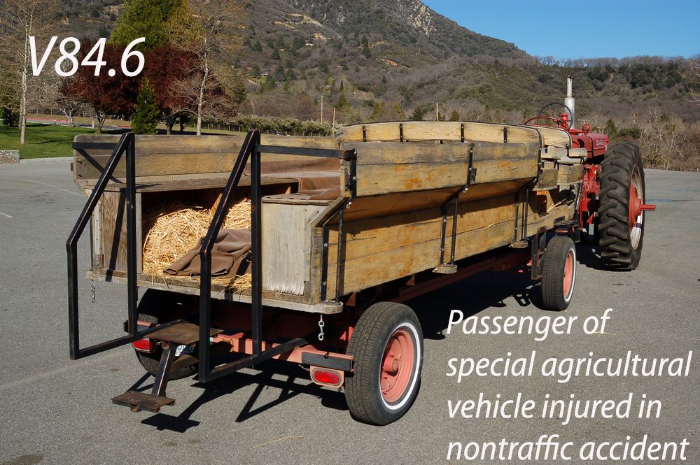 V84.6 – Passenger of special agricultural vehicle injured in nontraffic accident