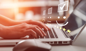 person typing online review