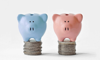 blue pink pig coin stacks