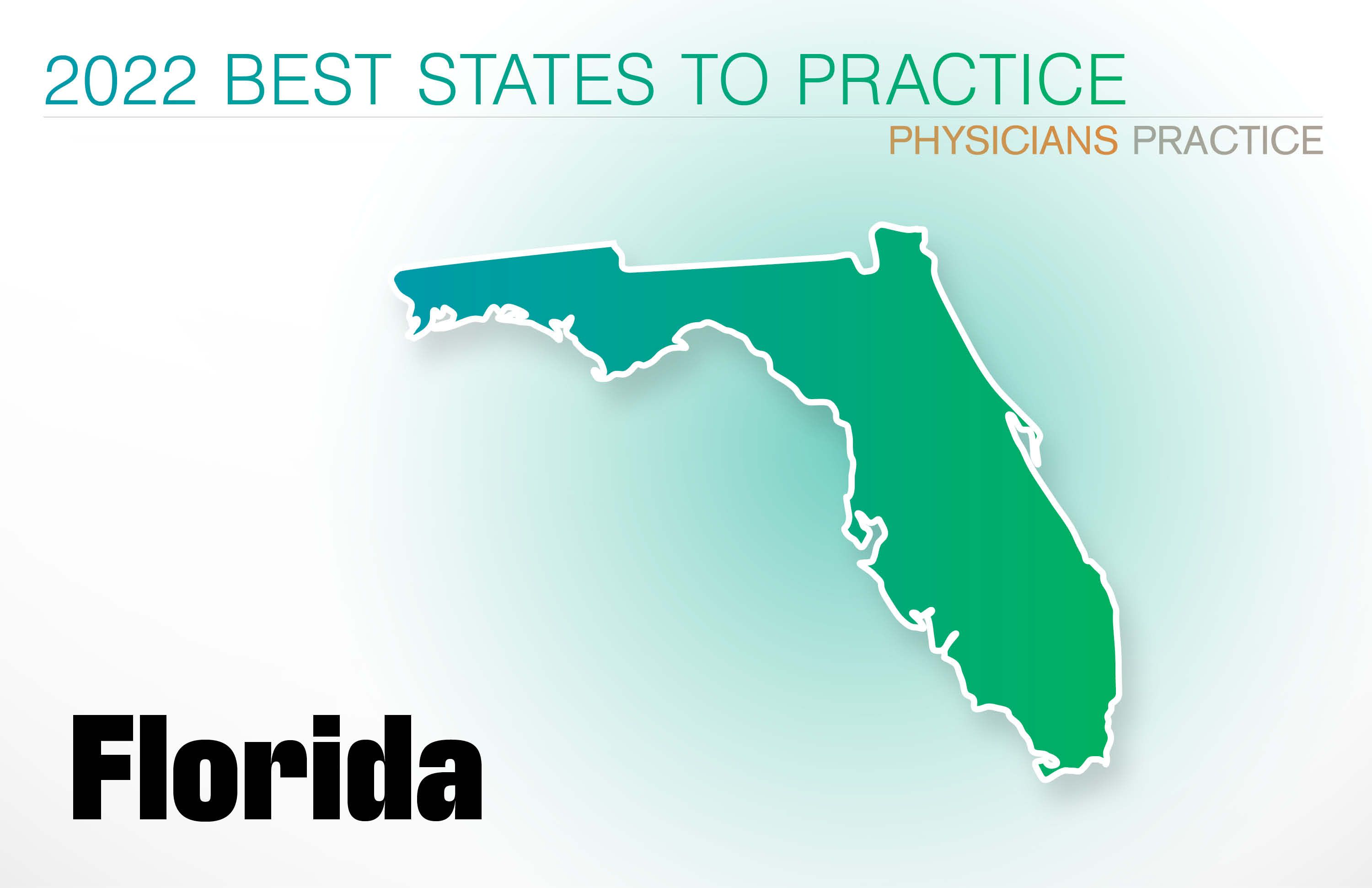 #28 Florida Rankings: Cost of living: 30 Physician density: 26 Amount of state business taxes collected: 4 Average malpractice insurance rates: 51 Quality of life: 1 GPCI: 51