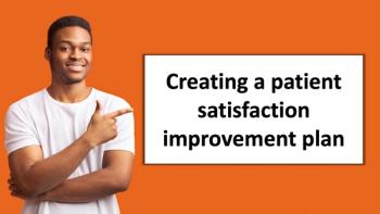 happy man pointing orange background