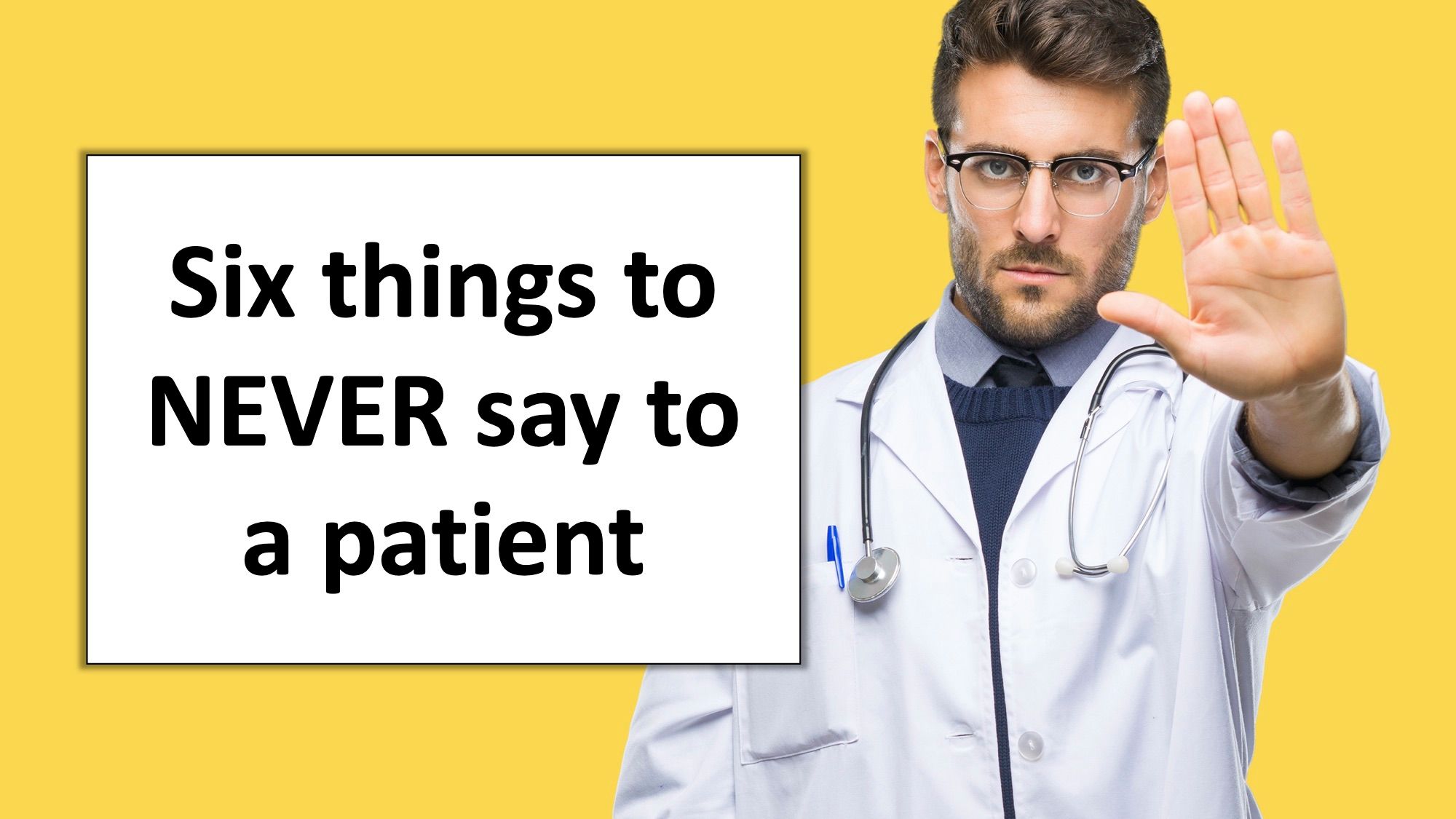 doctor with palm raised in stopping gesture