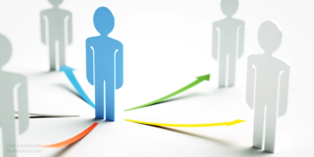 blue figure colorful arrows grey figures