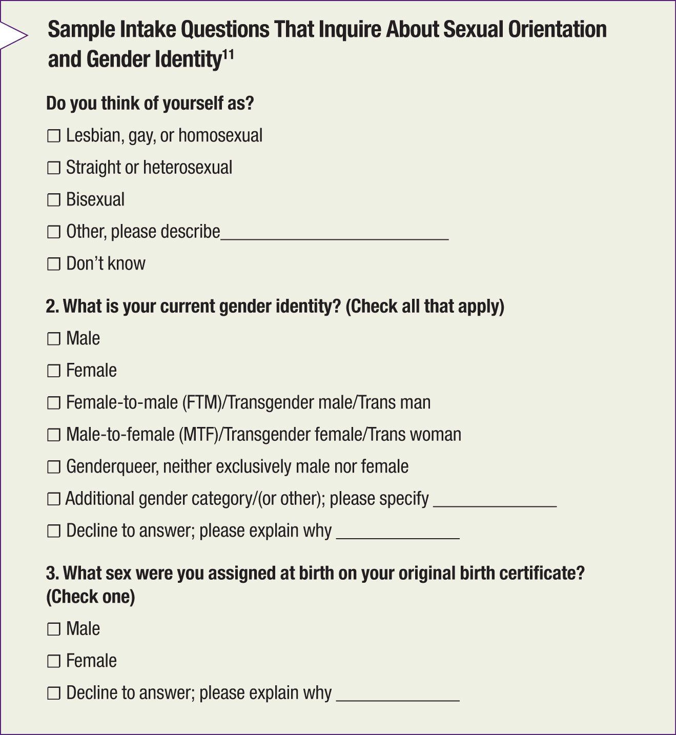 Sample Questions That Inquire About Sexual Orientation and Gender Identity