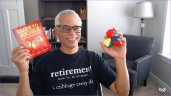 A psychiatrist discusses his hobby of juggling and demonstrates a few tricks.