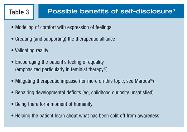Table 3 - Possible benefits of self-disclosure