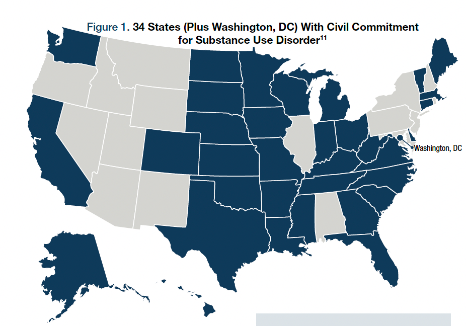 Figure 1. 34 States (Plus Washington, DC) With Civil Commitment for Substance Use Disorder