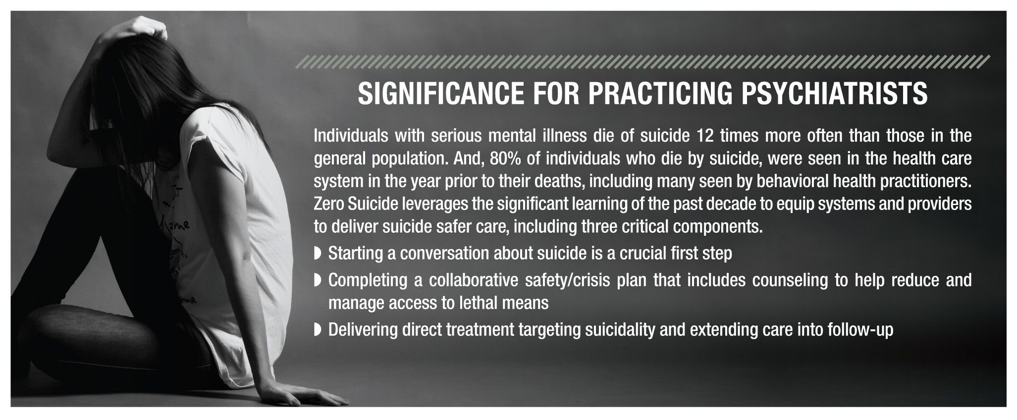 Individuals with serious mental illness die of suicide 12 times more often than those in the general population. 