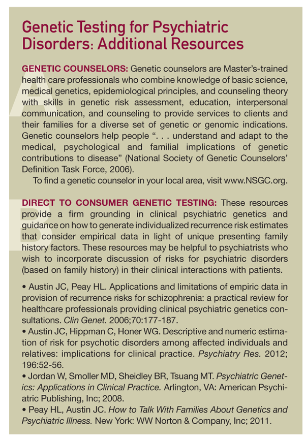 Genetic Testing for Psychiatric Disorders: Additional Resources