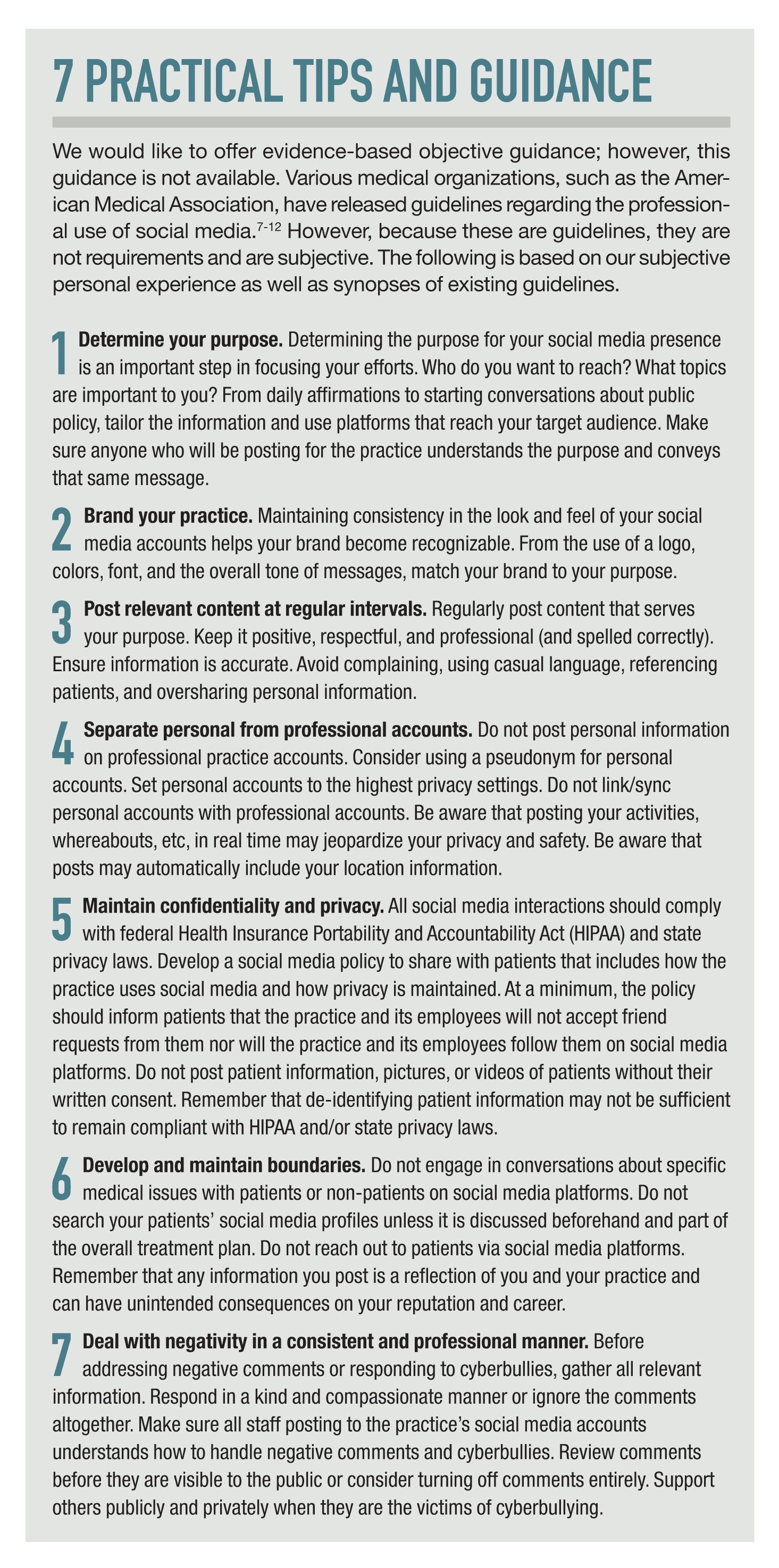 7 Practical tips and guidance - social media in private practice