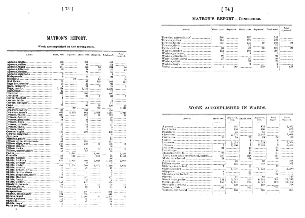 Figure 3. An itemized chart from the Oregon State Insane Asylum’s 1897-1899 Annual Report