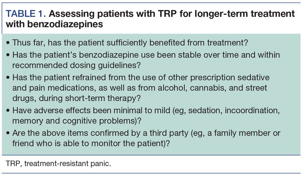 Assessing patients with TRP for longer-term treatment with benzodiazepines