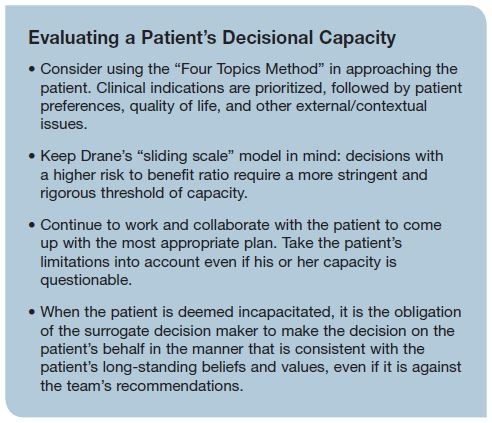 Evaluating a Patient’s Decisional Capacity