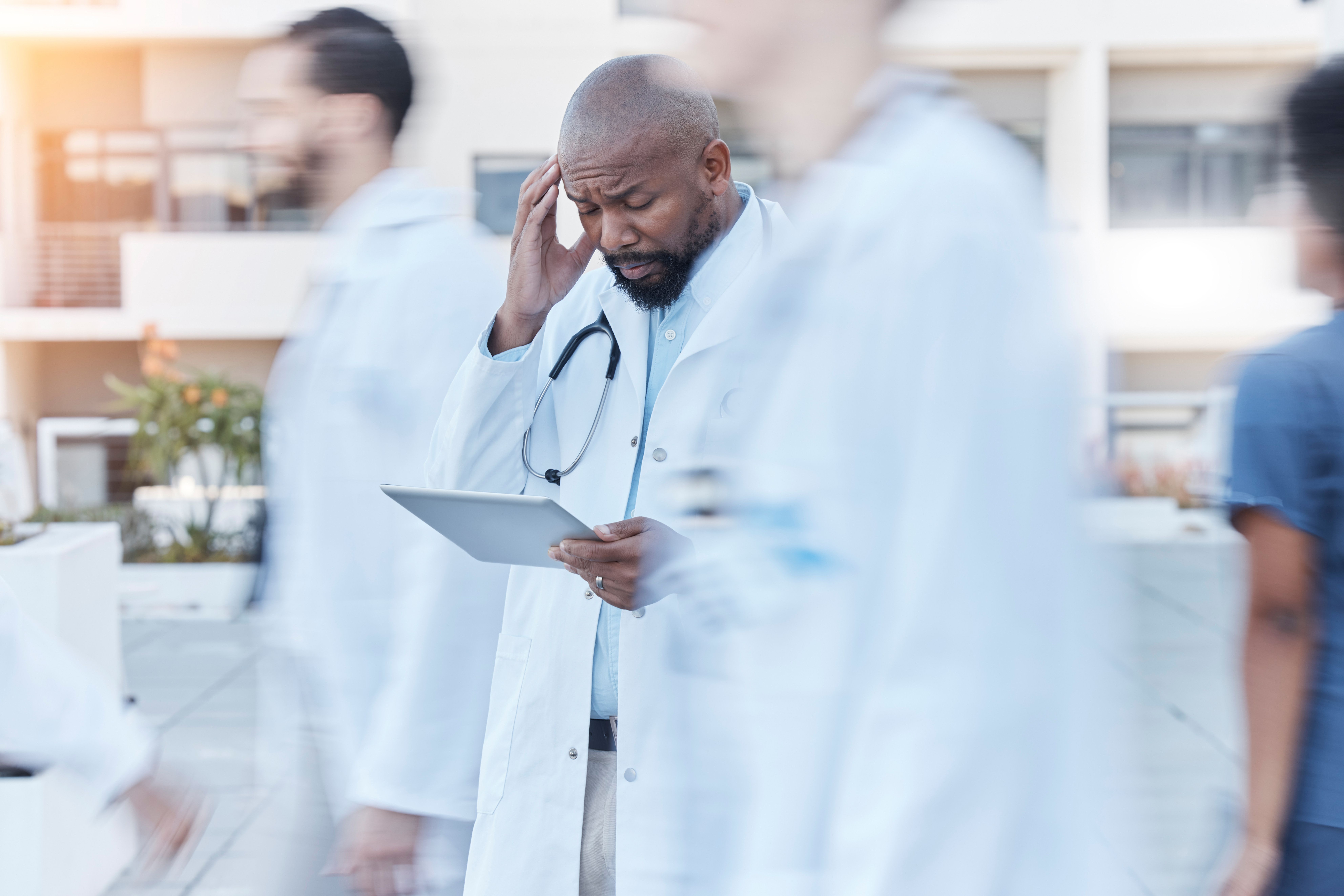 exhausted doctor