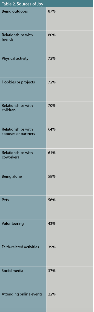 Table 2. Sources of Joy