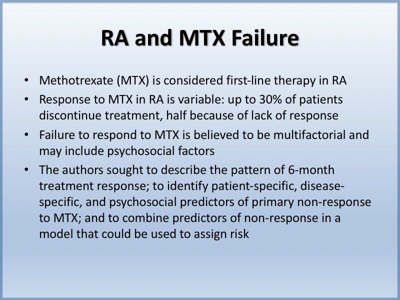 Five Predictors of Methotrexate Failure in Rheumatoid Arthritis