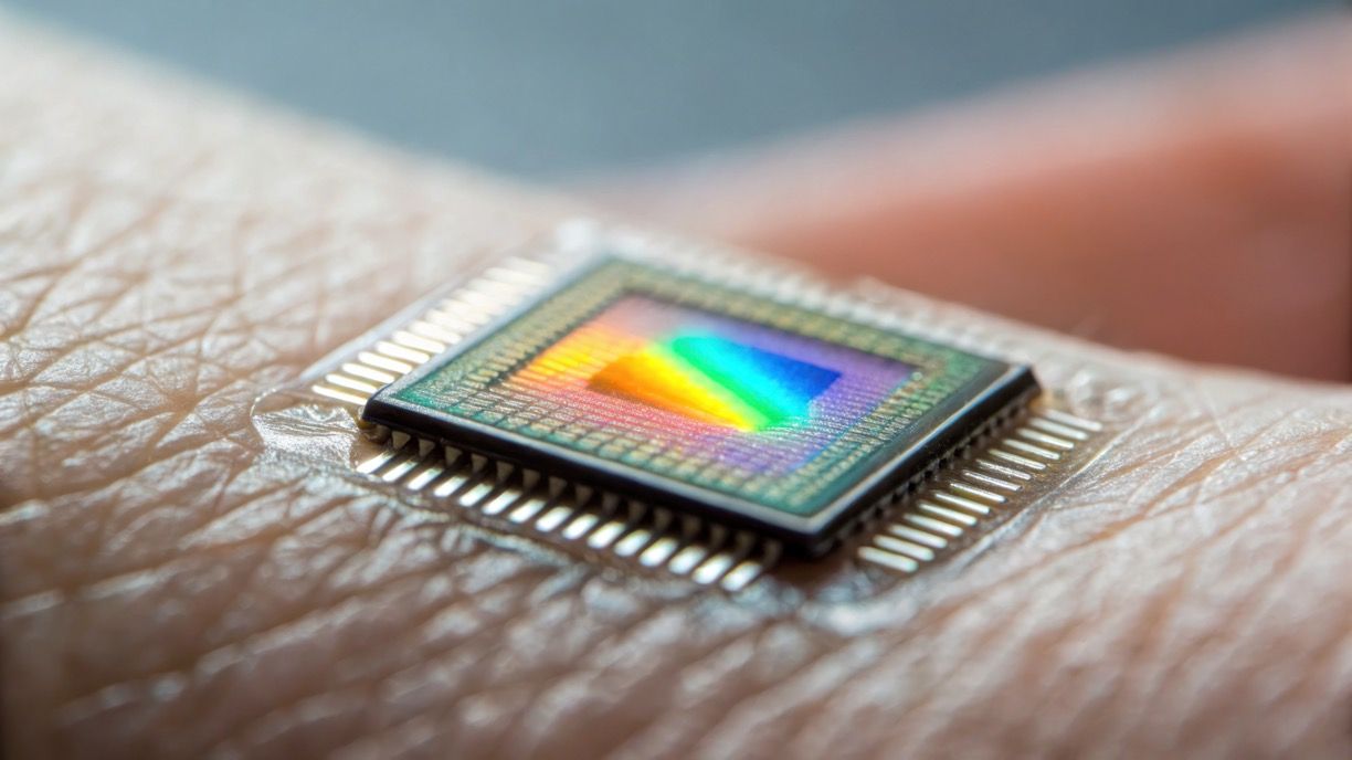 Close up view of microchip spectrum sensor embedded in skin © BoOm -chronicles-stock.adobe.com