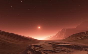 Sunset on Mars. Mars mountains, view from the valley | Image Credit: © Peter Jurik - stock.adobe.com