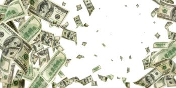 Money background. Hundred dollars of America. Usd cash money falling.