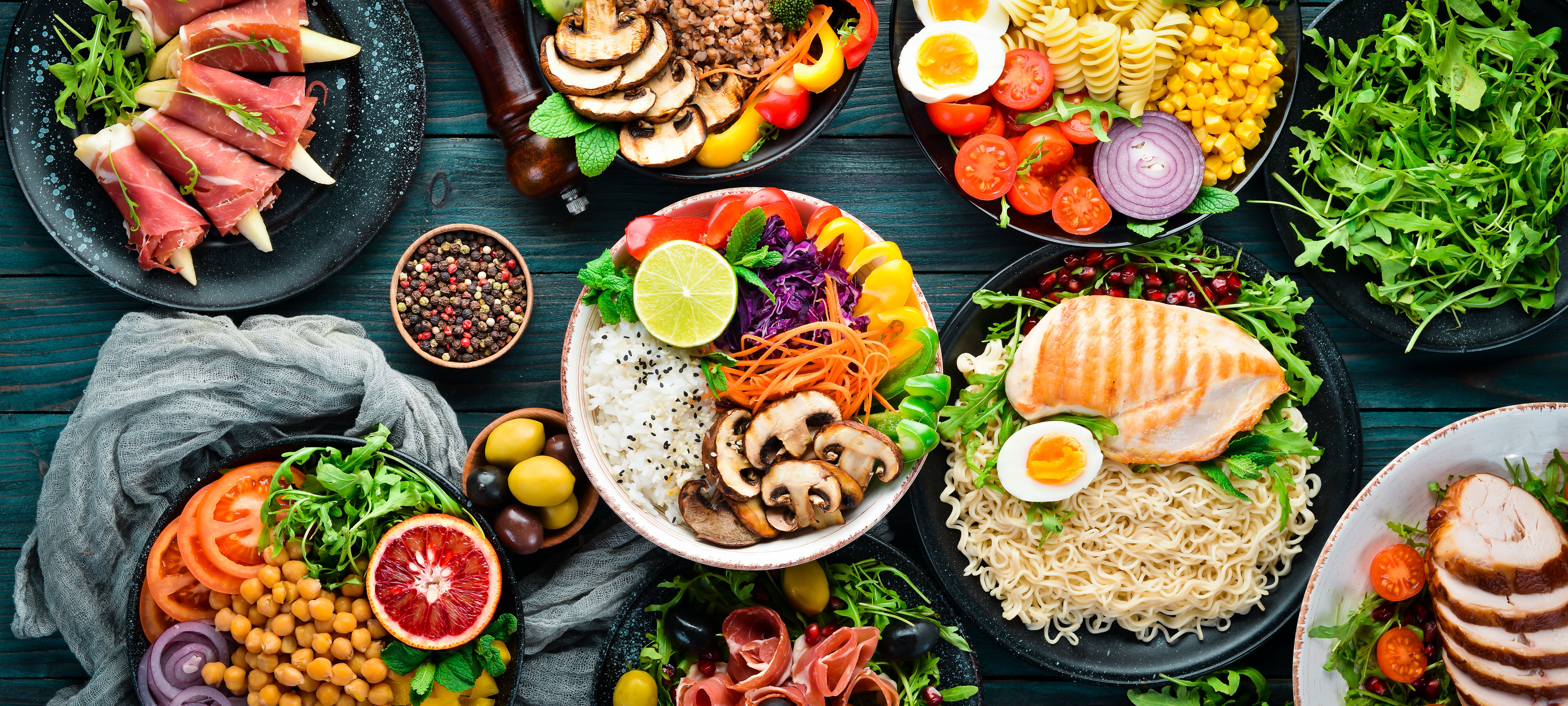 Assortment of healthy food dishes. Top view. | Image Credit: © Yaruniv-Studio - stock.adobe.com