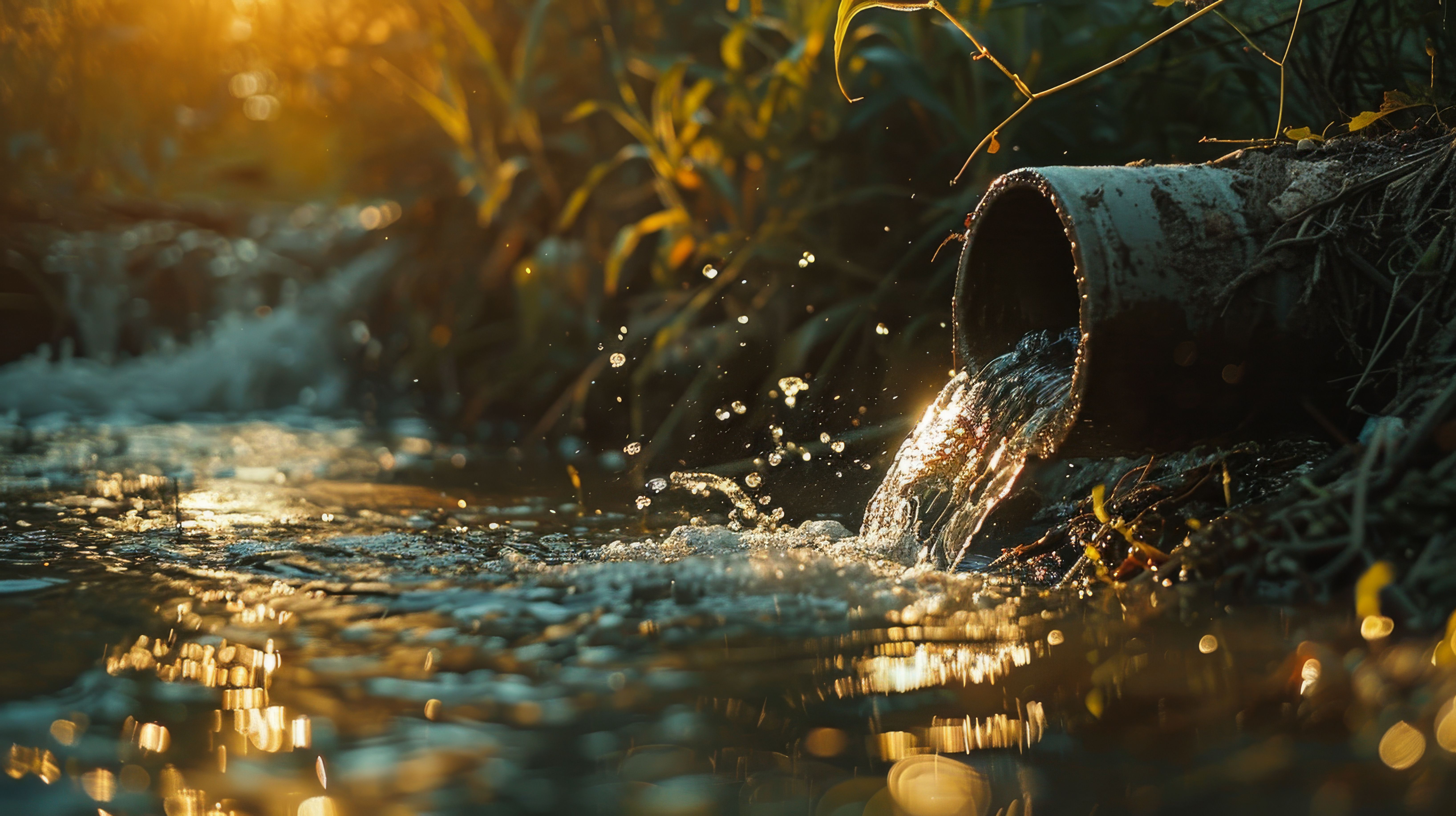 Sewage pipe discharging dirty water into the clean water of a river, water pollution by industry concept image. Generated by AI. | Image Credit: © Keitma - stock.adobe.com.