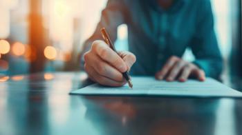 Man forging a signature on a legal document, Cheat, document fraud and betrayal. Generated with AI. | Image Credit: © Exnoi - stock.adobe.com