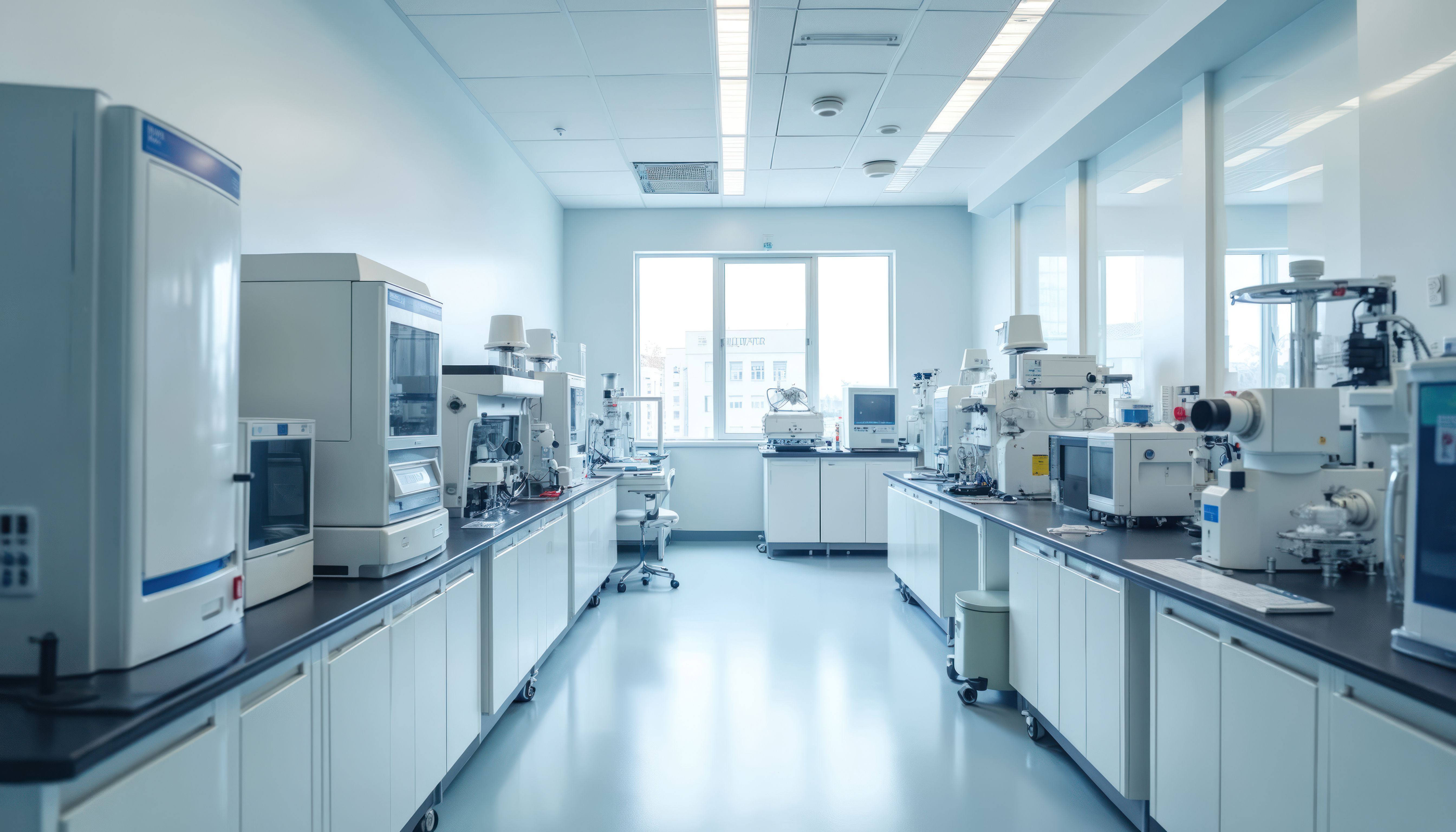 Empty clean lab room with advanced scientific equipment. Interior of workspace for research and development in chemistry, biology, medicine. Modern high tech laboratory with nobody inside at daytime. Generated with AI. | Image Credit: © Vadym - stock.adobe.com