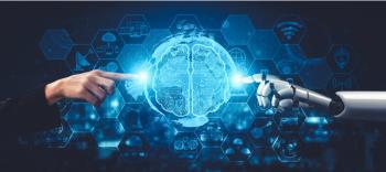 3D rendering artificial intelligence AI research of droid robot and cyborg development for future of people living. Digital data mining and machine learning technology design for computer brain. | Image Credit: © Summit Art Creations - stock.adobe.com