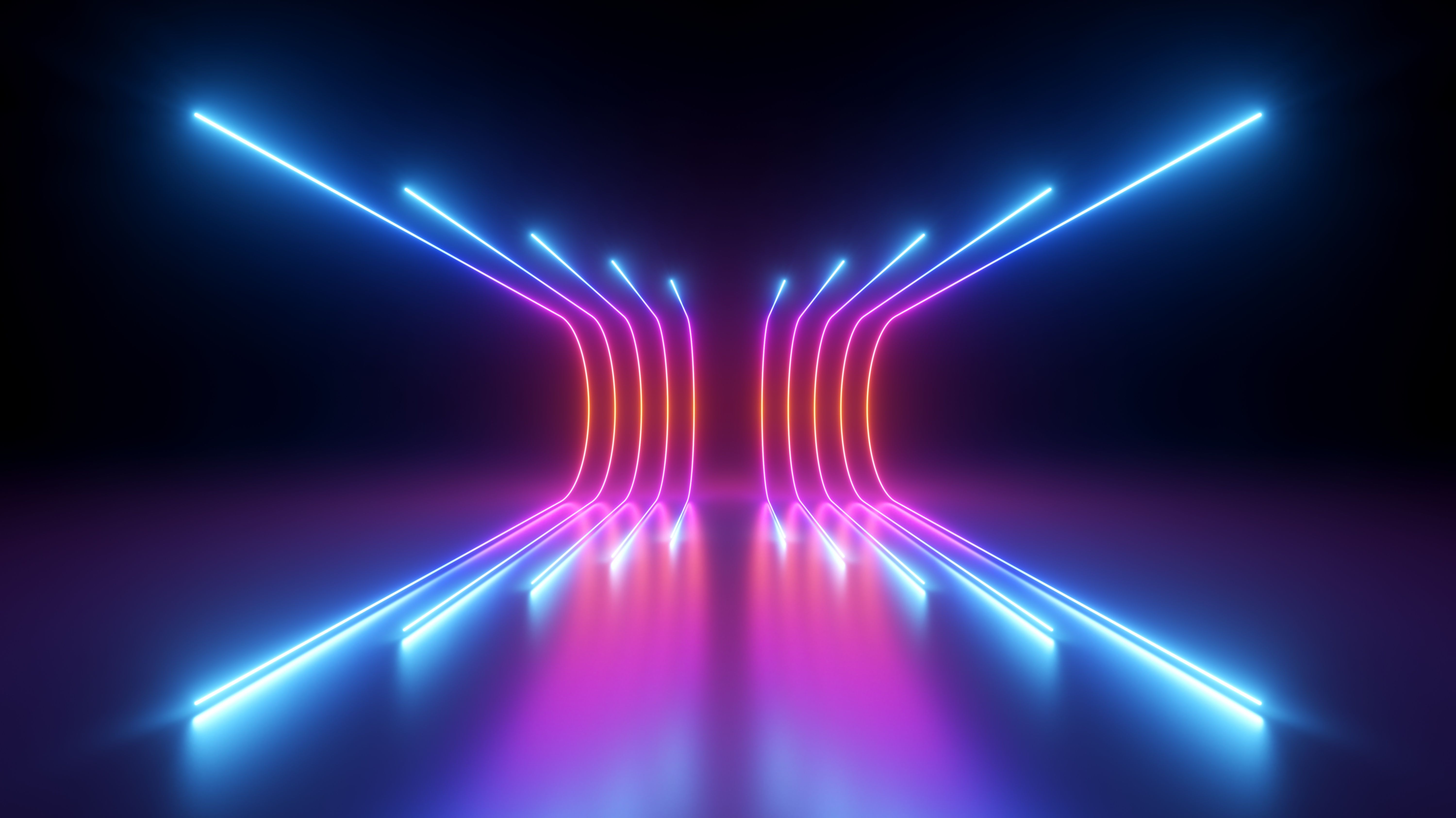 3d rendering, rounded pink blue neon lines, glowing in the dark. Abstract minimalist geometric background. Ultraviolet spectrum. Cyber space. Futuristic wallpaper | Image Credit: © wacomka - stock.adobe.com