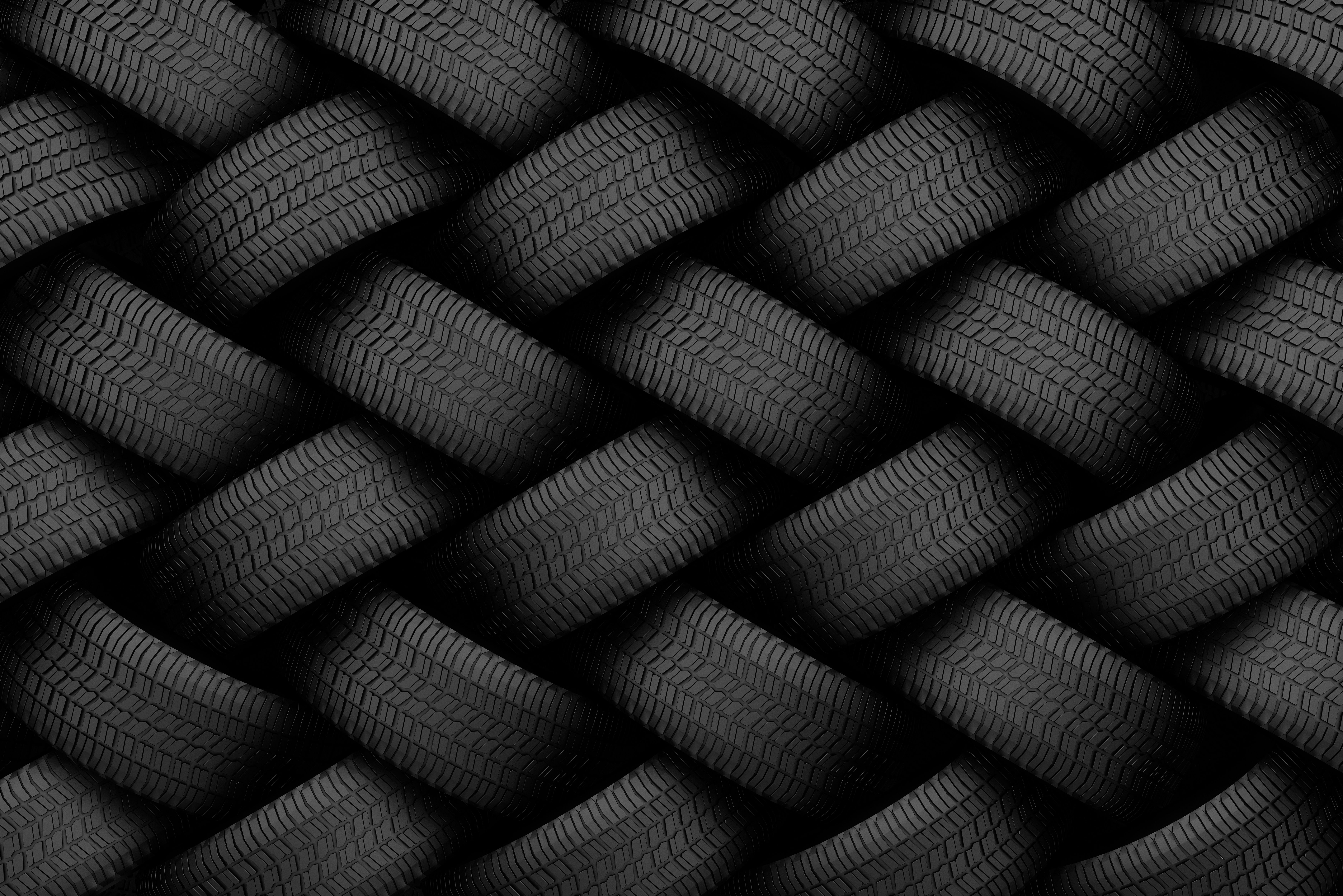 ribber tires next to one another in a linking pattern