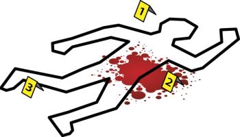 Crime scene with blood stain and yellow evidence flags © Zern Liew - stock.adobe.com