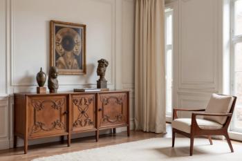 Living Room Interior with Artistic Decor. Generated with AI. | Image Credit: © Helen Marlen - stock.adobe.com