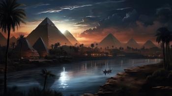 Landscape with ancient Egyptian pyramids, beautiful sunset. Generated with AI. | Image Credit: © MiaStendal - stock.adobe.com