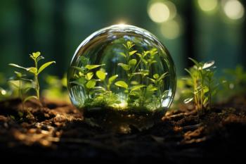Glass globe encircled by verdant forest flora, symbolizing nature, environment, sustainability, ESG, and climate change awareness, generative ai | Image Credit: © InputUX - stock.adobe.com