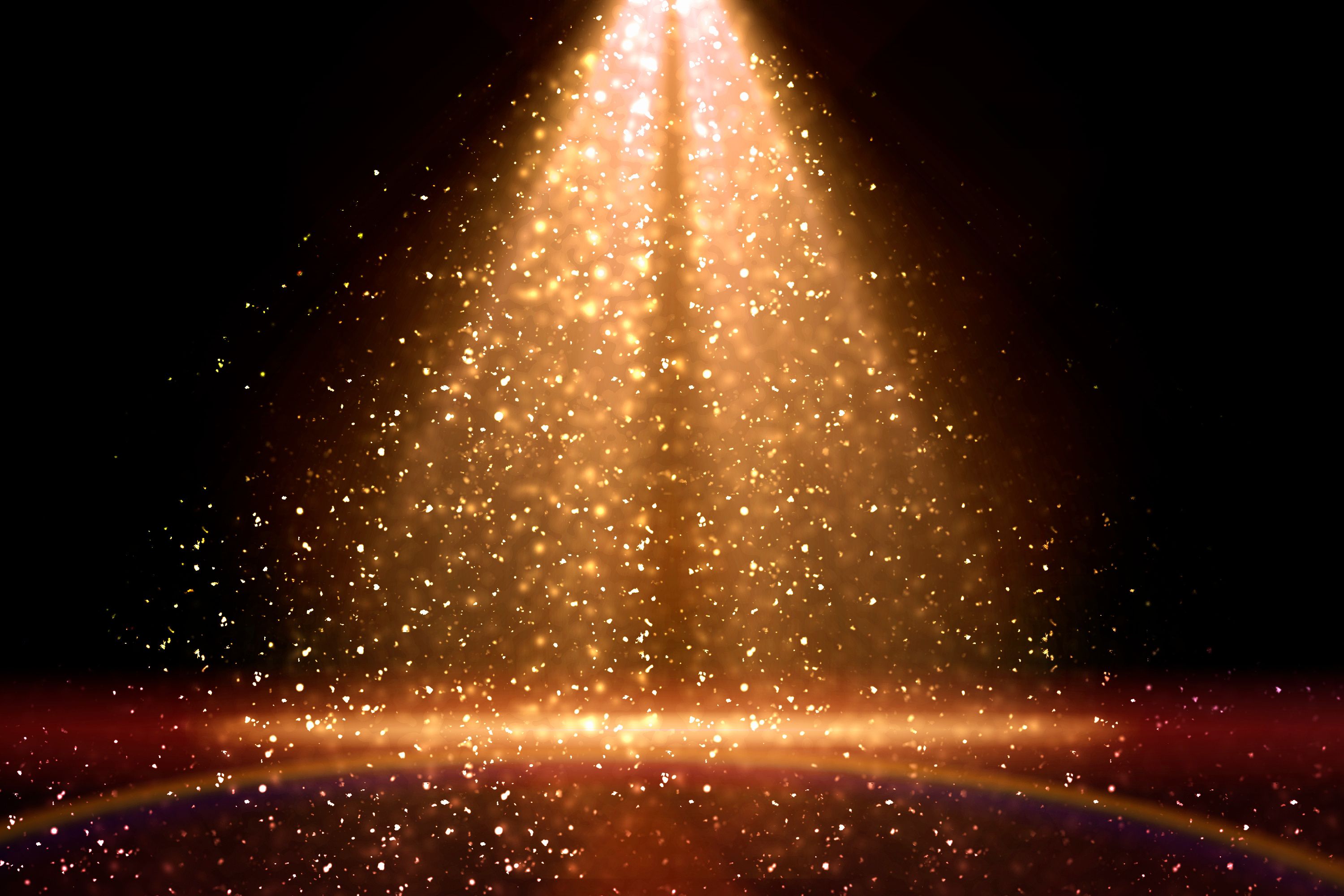 Stage light and golden glitter lights on floor. Abstract gold background for display your product. Spotlight realistic ray | Image Credit: © Bokehstore - stock.adobe.com. 