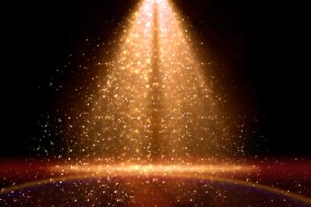 Stage light and golden glitter lights on floor. Abstract gold background for display your product. Spotlight realistic ray | Image Credit: © Bokehstore - stock.adobe.com.