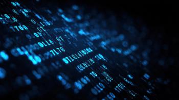 Abstract blue glowing binary code flowing diagonally on a dark background. Generated with AI. | Image Credit: © fyn - stock.adobe.com