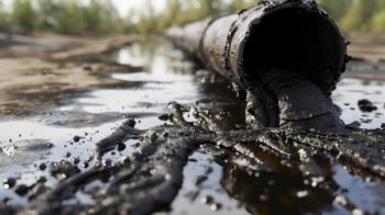 Close-up of an old, rusty pipeline spilled oil over the ground, reflecting light and creating a messy, environmentally concerning scene. | Image Credit: © VK Studio - stock.adobe.com