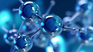 Abstract Hyaluronic acid molecules, blue spherical structure. | Image Credit: © JKLoma - stock.adobe.com.