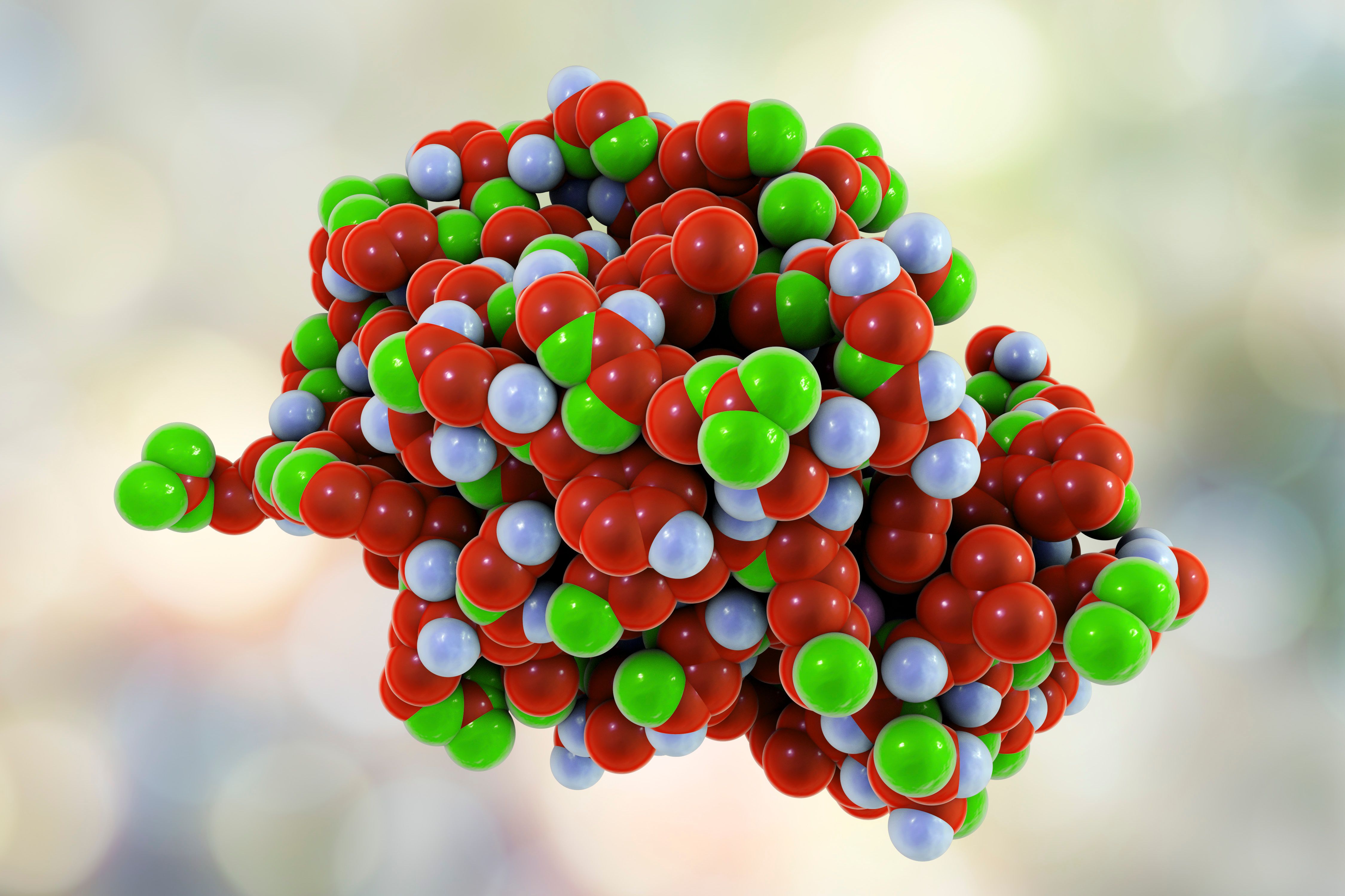 Molecular model of lysozyme protein found in tears, saliva, human milk and mucus, 3D illustration | Image Credit: © Dr_Microbe - stock.adobe.com
