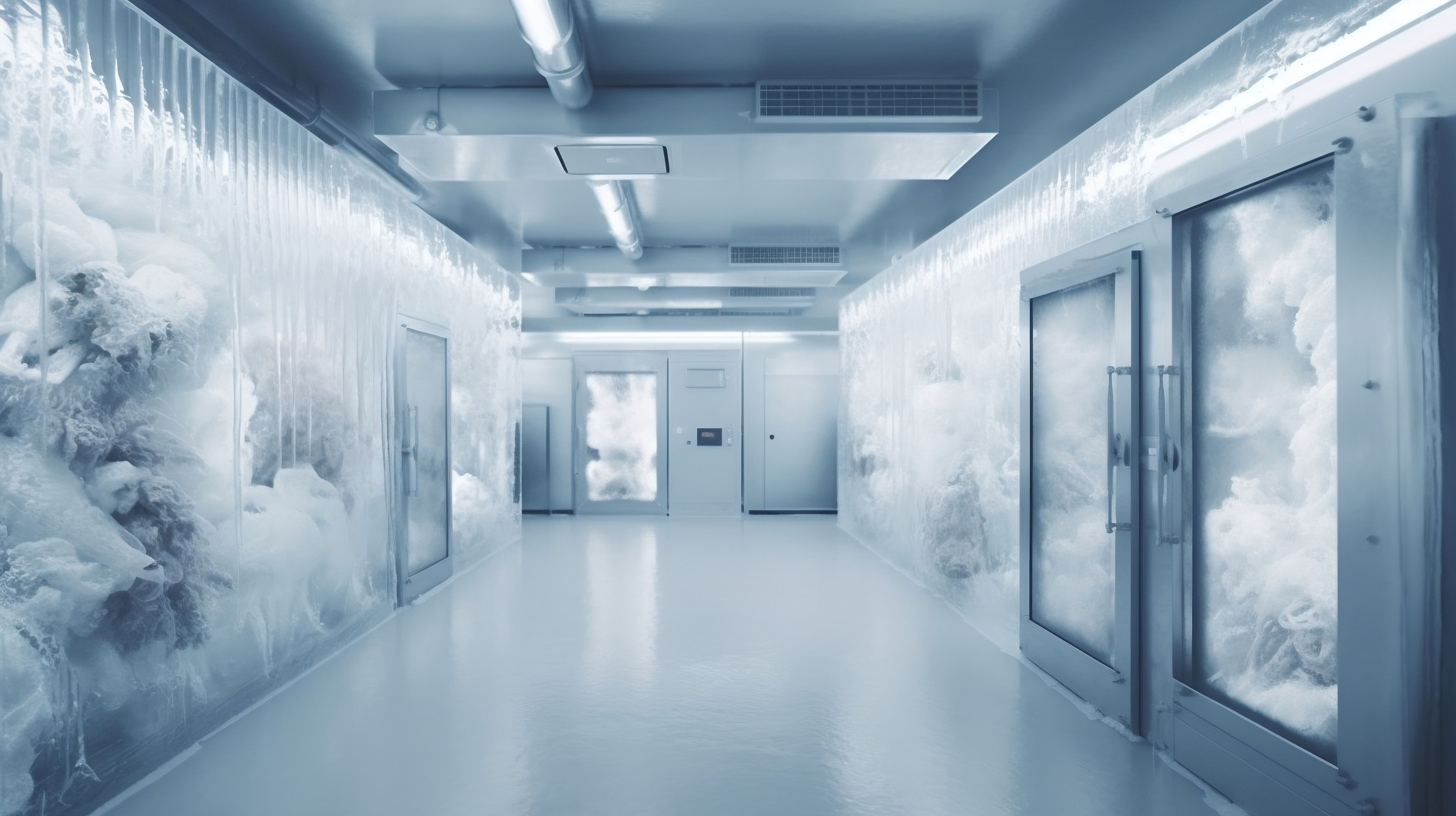 Refrigerator room. Factory style cold room ice. Generative AI. | Image Credit: © Aiakos - stock.adobe.com.