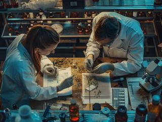 Forensic scientists analyzing evidence in a lab, conducting crime scene investigation, forensic research, and scientific study for evidence collection and criminal analysis in a forensic laboratory. Generated by AI. | Image Credit: © Ram - stock.adobe.com